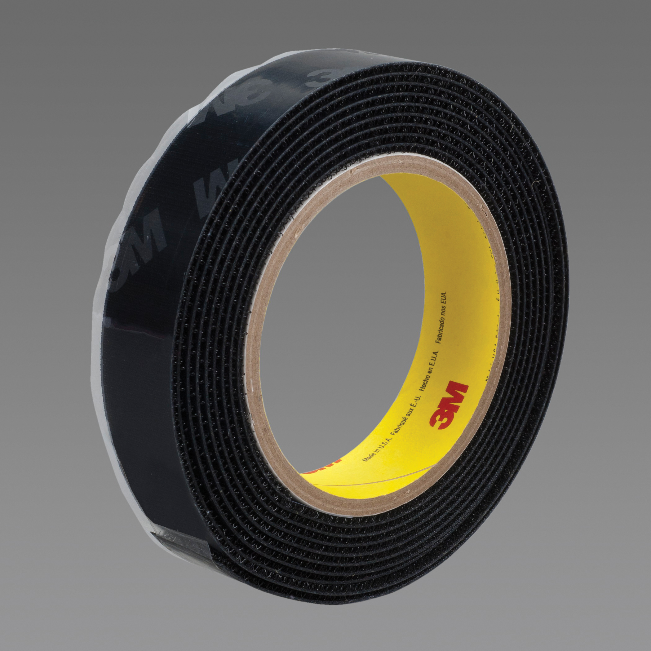 3M™ 021200-23061 General Performance Reclosable Hook Fastener Tape, 50 yd L x 1-1/2 in W, 0.15 in THK Engaged, High Tack Rubber Adhesive, Woven Nylon Backing, Black