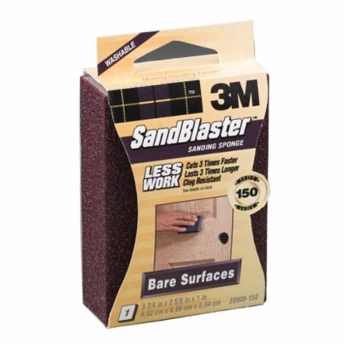 3M™ SandBlaster™ 051111-50677 Sanding Sponge, 3.7 in L x 2.6 in W x 1 in THK, Ceramic Aluminum Oxide, Purple