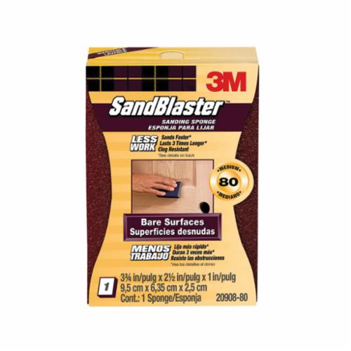 3M™ SandBlaster™ 051111-50679 Advanced Bare Surface Sanding Sponge, 3-3/4 in L x 2-1/2 in W x 1 in THK, 80 Grit, Medium Grade