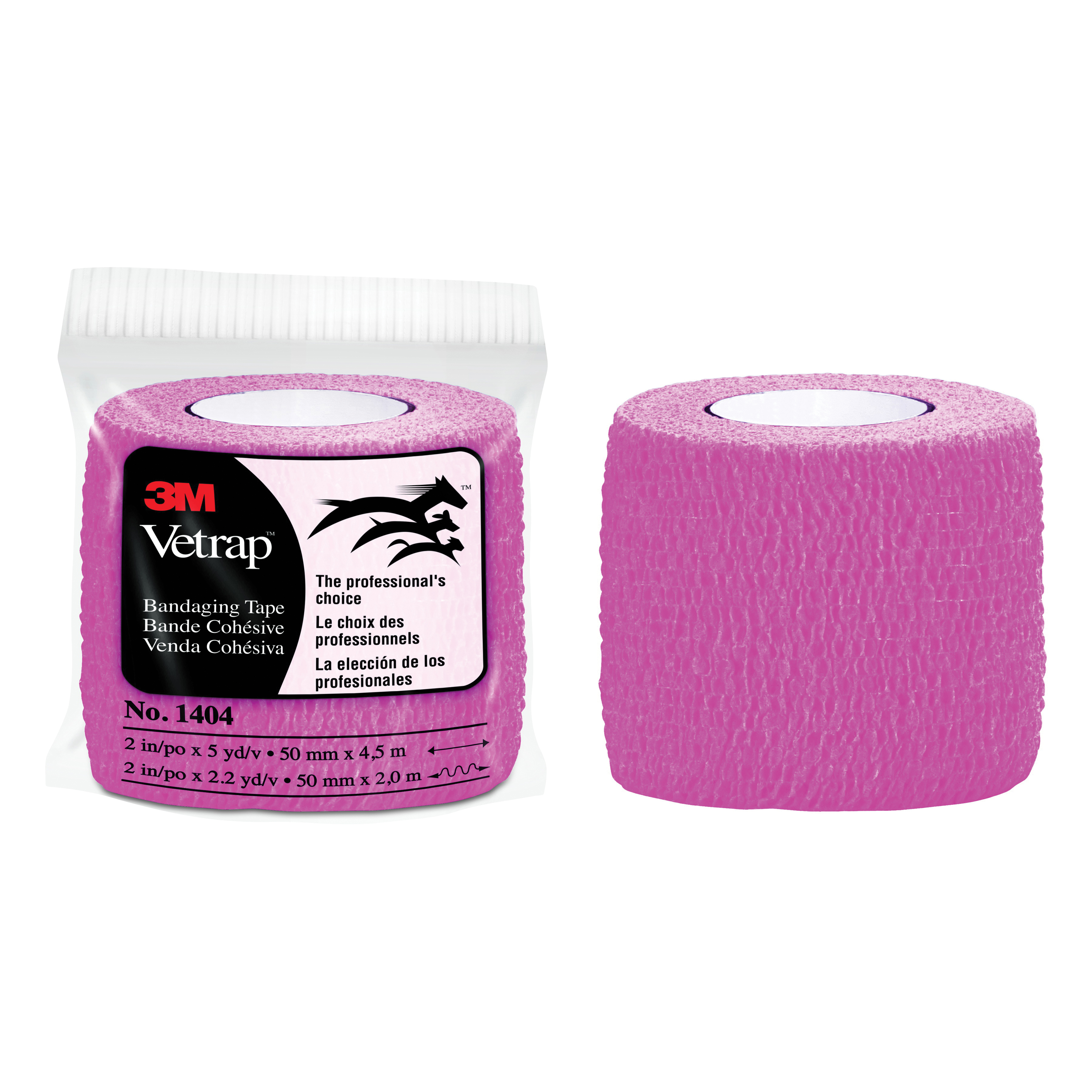 3M™ Vetrap™ 051115-04855 1404 Bandaging Tape, Self-Adherent Elastic Wrap, Hot Pink