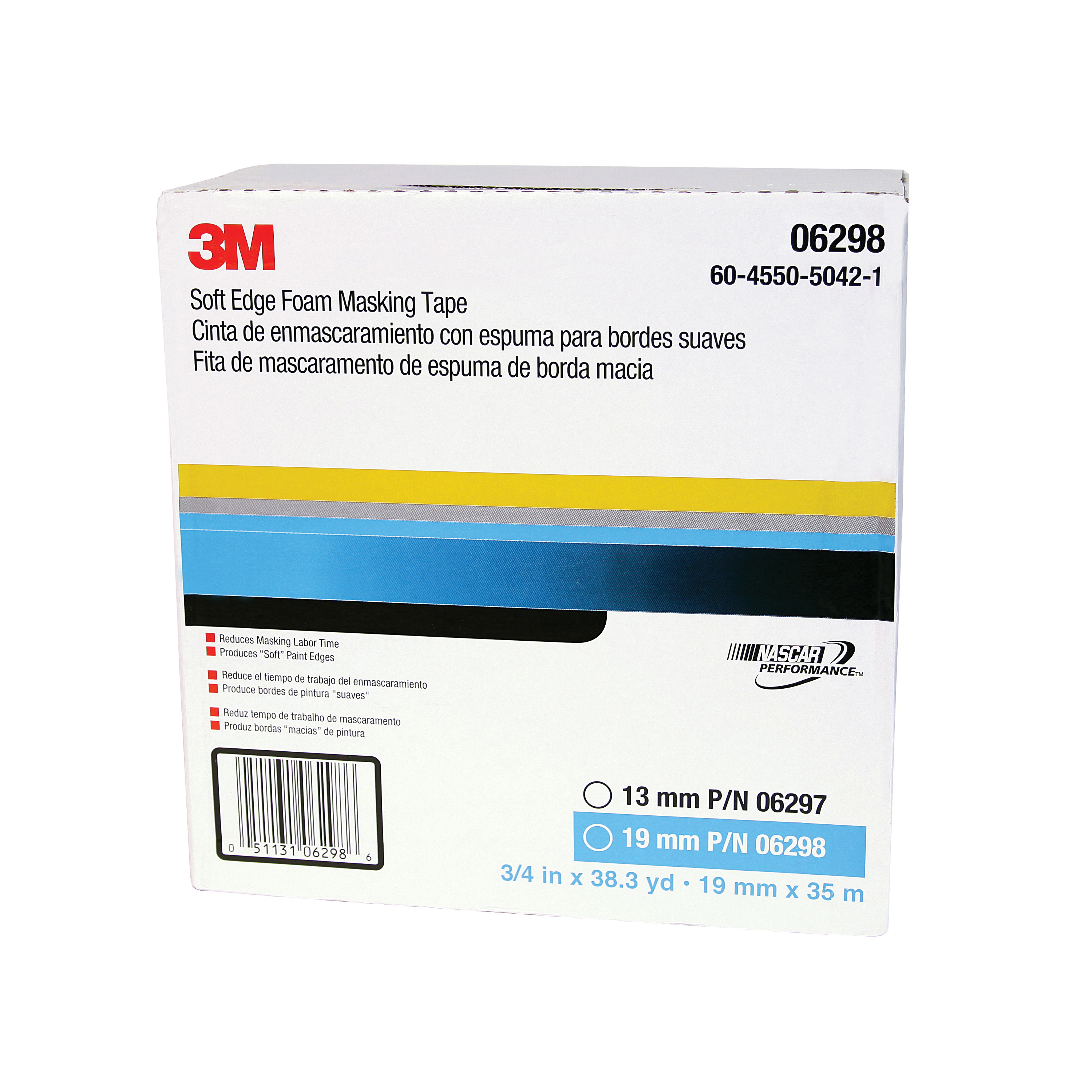 3M™ 051131-06298 Soft Edge Masking Tape, 35 m L x 19 mm W, Foam, Polyurethane Backing