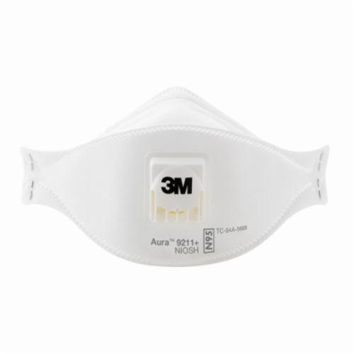 3M™ 051131-37193 Aura™ Disposable Flat Fold Particulate Respirator With Cool Flow™ Exhalation Valve, Standard, Resists: Non-Oil, Dust and other Particles