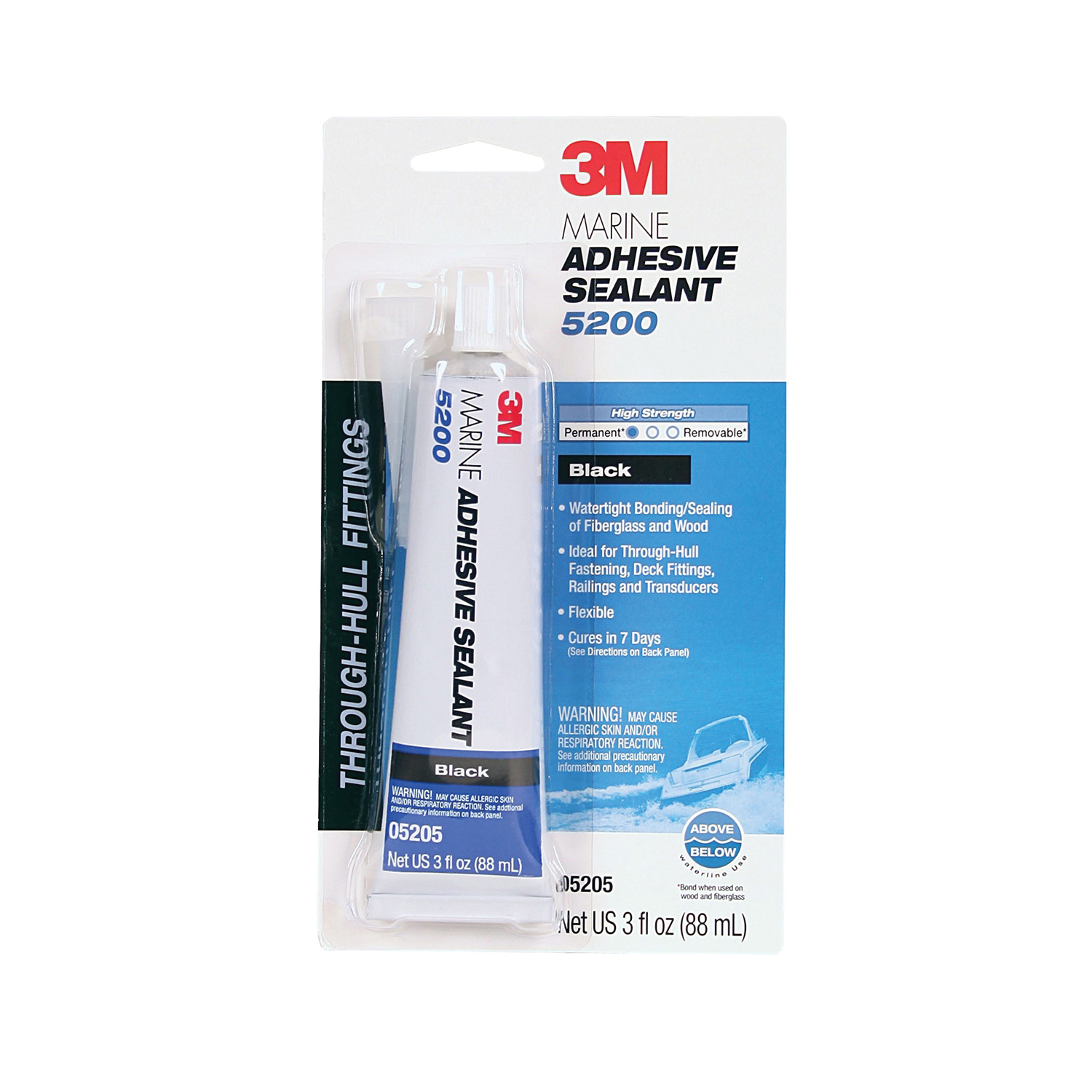 3M™ 051135-05205 Marine Adhesive Sealant, 3 oz Tube, Black, Polyurethane Base