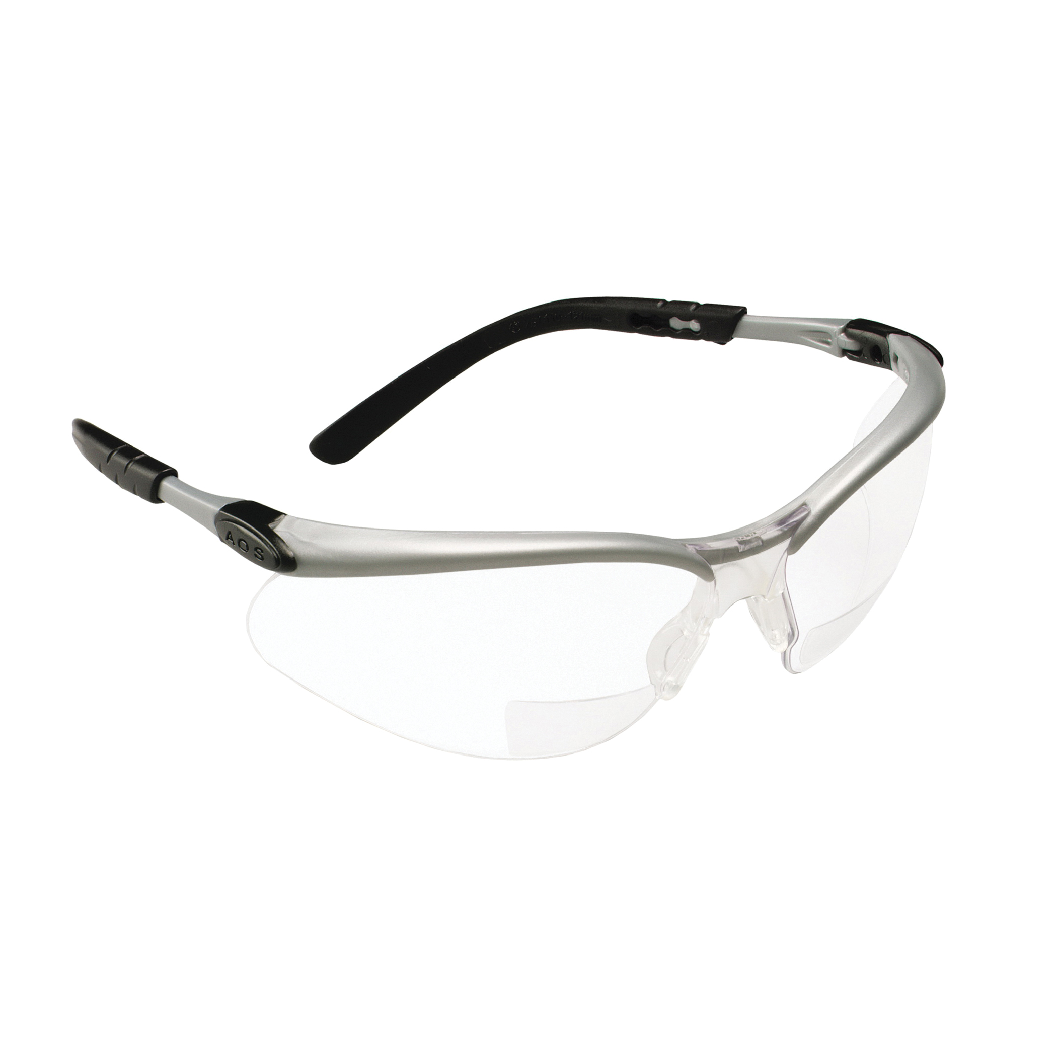 3M™ BX™ 078371-62047 Bi-Focal Lens Lightweight Reader Protective Eyewear, 2 Diopter, Clear Lens, Black/Silver, Plastic Frame, Polycarbonate Lens, 99.9 % UV Protection, ANSI Z87.1-2015, CSA Z94.3-2007