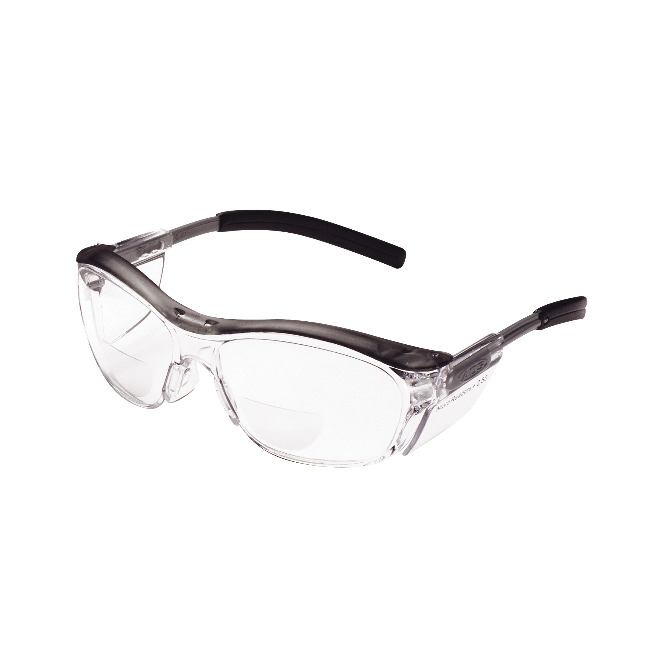 3M™ Nuvo™ 078371-62064 Bi-Focal Lens Lightweight Reader Protective Eyewear, 2.5 Diopter, Clear Lens, Gray, Plastic Frame, Polycarbonate Lens, 99.9 % UV Protection, ANSI Z87.1-2015, CSA Z94.3-2007