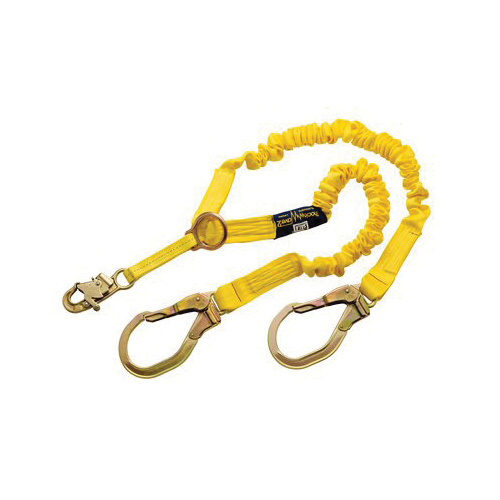 3M™ DBI-SALA® Fall Protection 1244456 ShockWave™2 Elastic Tie-Off Variable Rescue Shock Absorbing Lanyard, 130 to 310 lb Load, 6 ft L, Polyester Webbing Line, 2 Legs, Rebar Hook Anchorage Connection, Snap Hook Harness Connection Hook