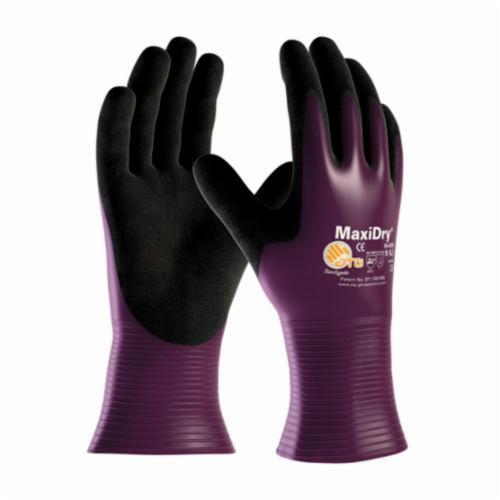 ATG® MaxiDry® 56-426 Ultra Lightweight General Purpose Gloves, Coated, Nylonycra® Palm, Lycra®/Nylon, Black/Purple, Knit Wrist Cuff, Microfoam Nitrile Coating, Resists: Abrasion, Chemical, Oil, Puncture, Tear and Snag, Nylonycra® Lining