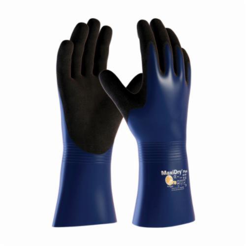 PIP® MaxiDry® Plus™ 56-530 Liquidproof Chemical Resistant Gloves, Lycra®/Nitrile, Black/Blue, Nylonycra® Lining, 12 in L, Resists: Abrasion, Chemical, Oil, Puncture, Snag and Tear, Supported Support, Gauntlet Cuff, 39.37 mil THK, Hand Specific Hand