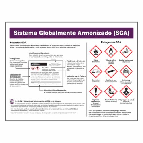 Accuform® SHZTP139 Laminated Right-to-Know GHS Poster, Globally Harmonized System (GHS) Poster, Plastic, Wall Mounting, 18 in H x 24 in W, Spanish