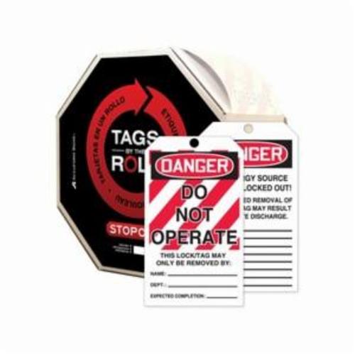 Accuform® TAR114 Tags By-The-Roll™ Danger Tag, 6-1/4 in H x 3 in W, Black/Red on White, 3/8 in Hole, Cardstock