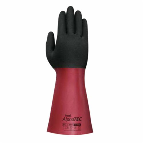 AlphaTec® 219007 58-535 Chemical-Resistant Gloves, SZ 8, Nitrile, Burgundy, Knit Lined Acrylic Lining, 14 in L, Resists: Chemical, Oil and Other Lubricant, Unsupported Support, Gauntlet Cuff, 13 mil THK