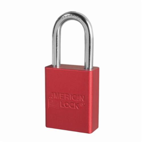 American Lock® A1106KARED Safety Padlock, Alike Key, Red, Anodized Aluminum Body, 1/4 in Dia x 1-1/2 in H x 25/32 in W Polished Chrome Boron Alloy Steel Shackle, Conductive Conductivity