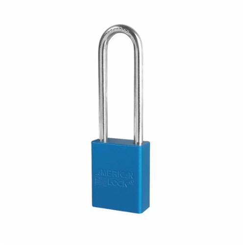 American Lock® A1107BLU Safety Padlock, Different Key, Blue, Anodized Aluminum Body, 1/4 in Dia x 3 in H x 25/32 in W Polished Chrome Boron Alloy Steel Shackle, Conductive Conductivity