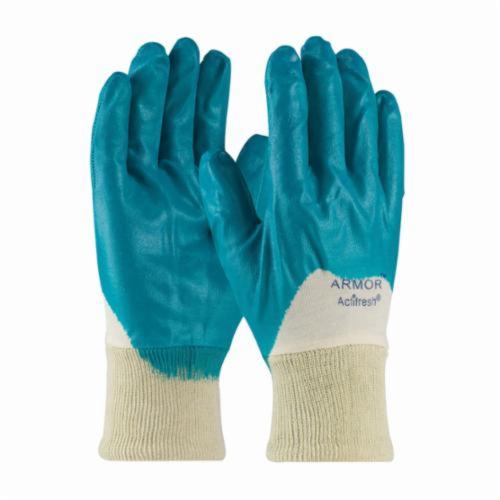 PIP® ArmorFlex® 56-3180 Dipped Chemical Resistant Gloves, Cotton/Nitrile, Green/Natural, Cotton Interlock Lined Lining, 10.9 in L, Resists: Abrasion, Cut, Grease, Oil, Puncture and Snag, Supported Support, Knit Wrist Cuff