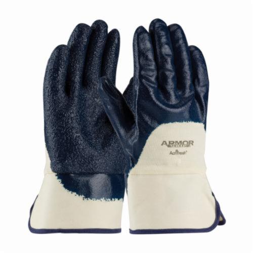 PIP® ArmorGrip® 56-3145 Heavyweight Dipped Chemical Resistant Gloves, Cotton/Nitrile, Blue, Jersey/Terrycloth Lining, 10.8 in L, Resists: Abrasion, Cut, Grease, Oil, Puncture and Snag, Supported Support, Plasticized Safety Cuff, 3 mm THK