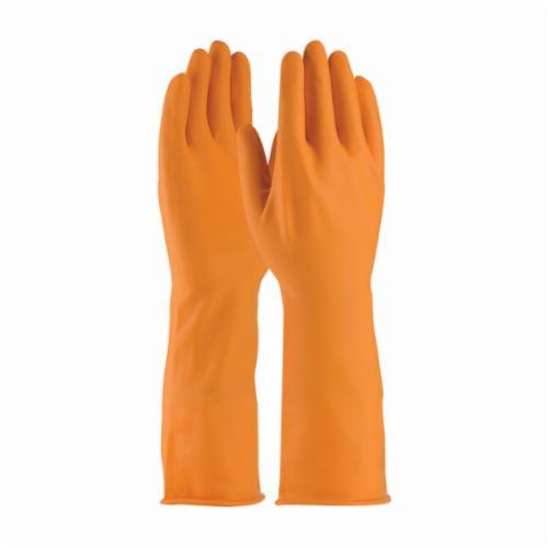 PIP® Assurance® 47210T Extra Long Chemical Resistant Gloves, Natural Rubber Latex, Orange, Unlined Lining, 13 in L, Resists: Acid, Alcohol, Alkaline, Caustic, Grease, Ketone, Liquid, Salt and Tear, Unsupported Support, Beaded Rolled Cuff, 18 mil THK