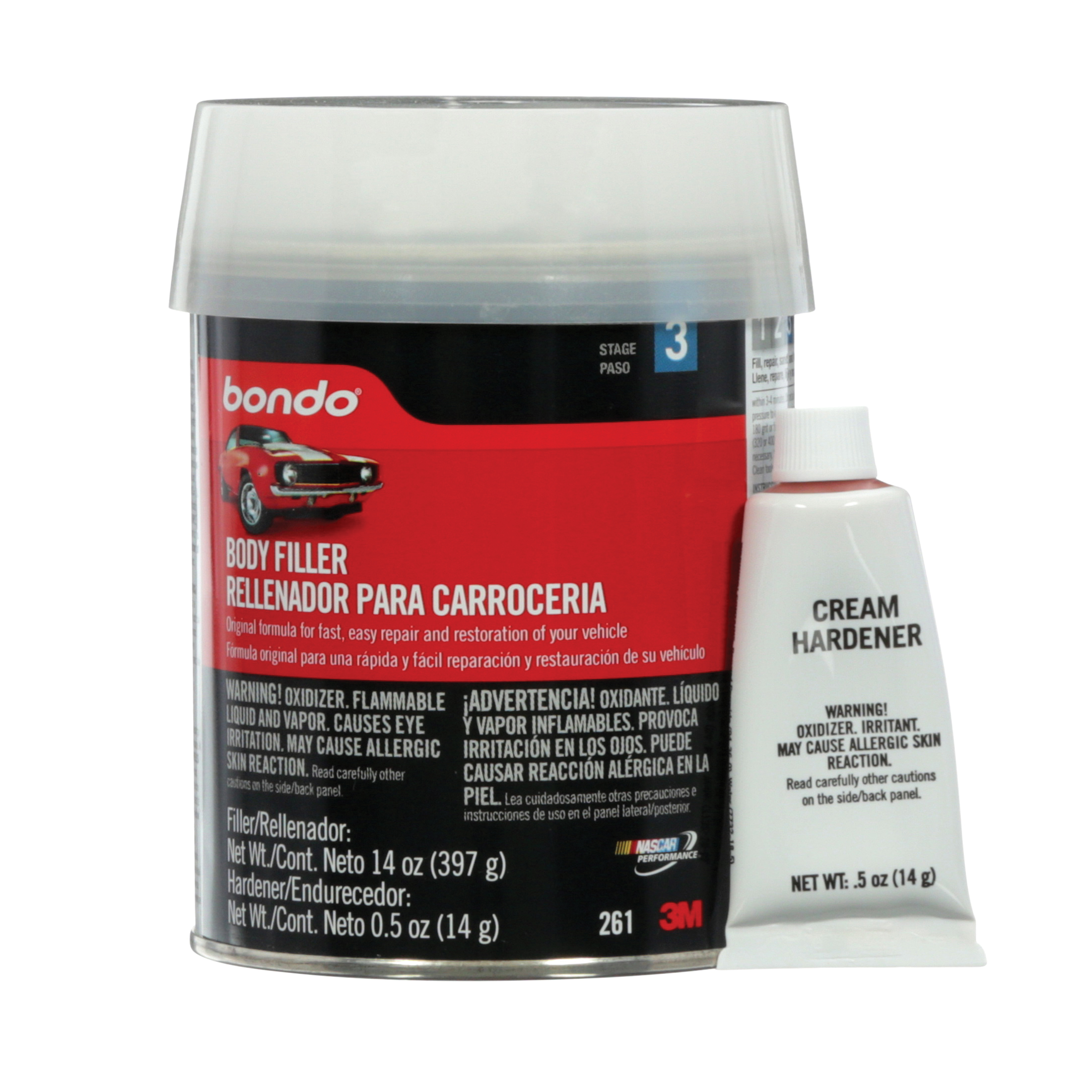 3M™ Bondo™ 076308-00261 2-Component 2-Part Lightweight Body Filler, 1 pt Container, Part A: Viscous/Part B: Paste Form, Part A: Light Gray/Part B: Red, 20 to 30 min Curing