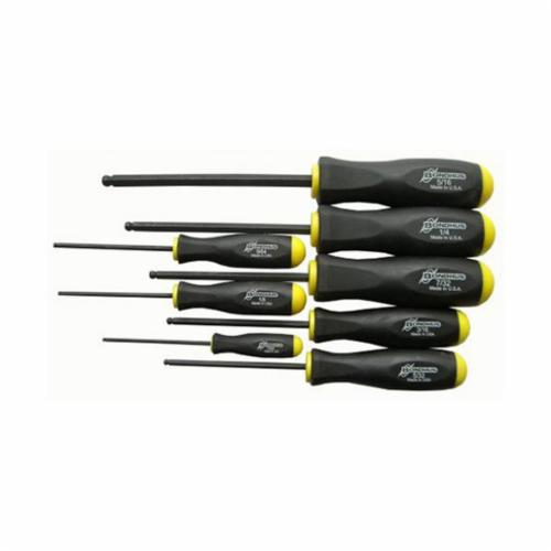 Bondhus® 10633 Ball End Standard Length Screwdriver Set, 8 Pieces, Steel/Thermoplastic/Soft Rubber Coated, ProGuard™