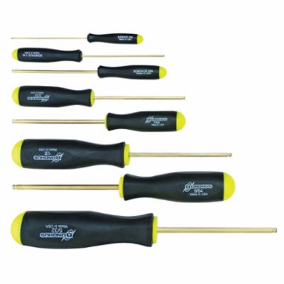 Bondhus® 38632 Ball End Screwdriver Set, 8 Pieces, Steel/Thermoplastic/Soft Rubber Coated, GoldGuard™ Plated
