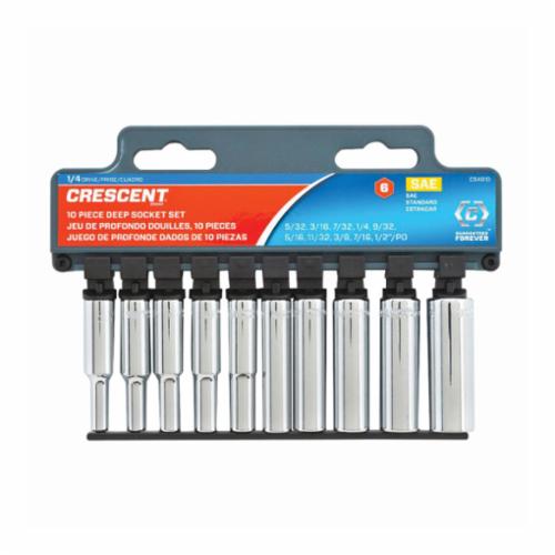 Crescent® CSAS2 Socket Set, Imperial, 6 Points, 1/2 in Drive, 8 Pieces, Included Socket Size: 1/2 to 15/16 in, Storage Rack Container
