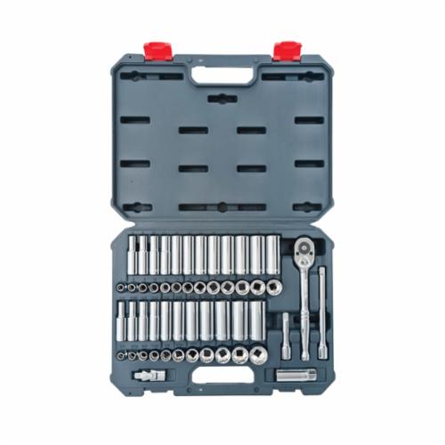 Crescent® CSWS10 Socket Wrench Set, 3/8 in Drive, 52 Pieces, Chrome Vanadium Steel, Mirror Polished/Nickel Chrome