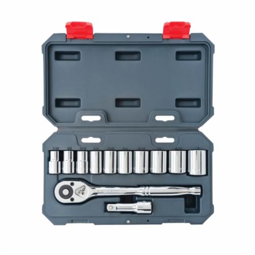 Crescent® CSWS11 Socket Wrench Set, 1/2 in Drive, 12 Pieces, Chrome Vanadium Steel, Mirror Polished/Nickel Chrome
