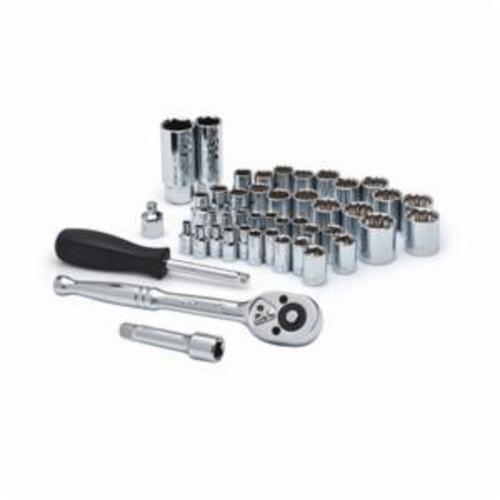 Crescent® CSWS13 Socket Wrench Set, 1/4, 3/8 in Drive, 45 Pieces, Chrome Vanadium Steel, Mirror Polished/Nickel Chrome