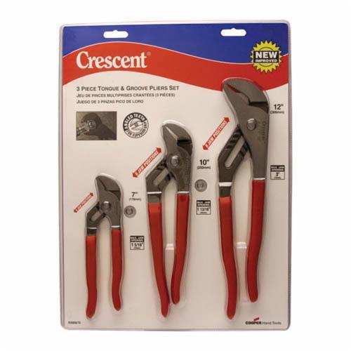 Crescent® R200SET3 Plier Set, Tongue and Groove, 3 Pieces, Straight Jaw Surface, ASME B107.23M-2004