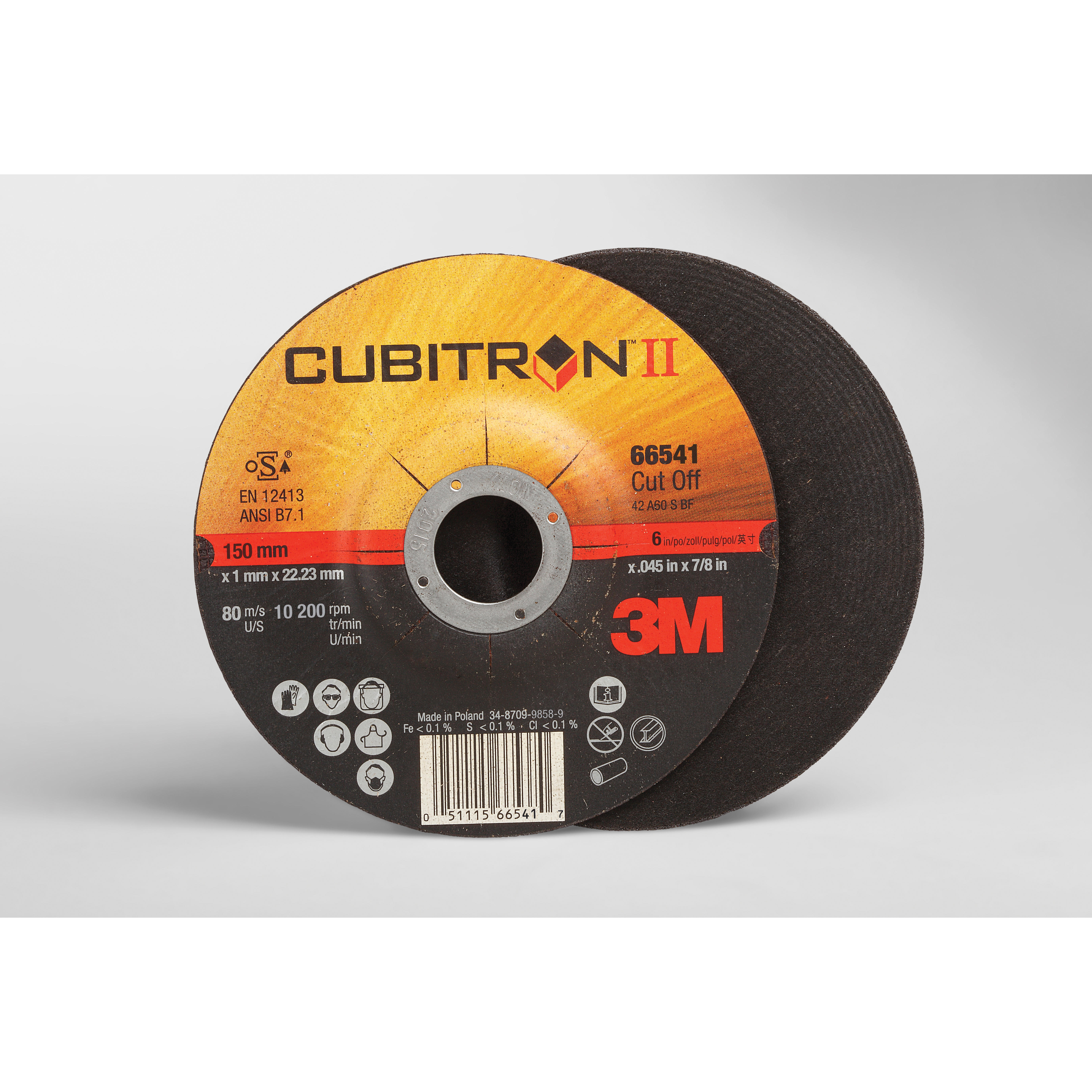 Cubitron™ II 051115-66541 Type 27 Cut-Off Wheel, 6 in Dia x 0.045 in THK, 7/8 in Center Hole, 36 Grit, Precision Shaped Ceramic Abrasive