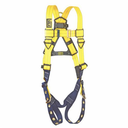 3M DBI-SALA Fall Protection 1102000 Delta™ Multi-Purpose Unisex Harness, Universal, 420 lb Load, Polyester Strap, Tongue Leg Strap Buckle, Pass-Thru Chest Strap Buckle, Stainless Steel Grommet Leg Buckle/Zinc Plated Steel Chest Buckle Hardware, Blue/Yellow