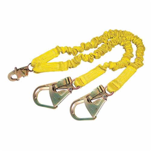 3M DBI-SALA Fall Protection 1244412 ShockWave™2 Elastic Tie-Off Variable Shock Absorbing Lanyard, 130 to 310 lb Load, 6 ft L, Polyester Webbing Line, 2 Legs, Snap Hook Anchorage Connection, Snap Hook Harness Connection Hook