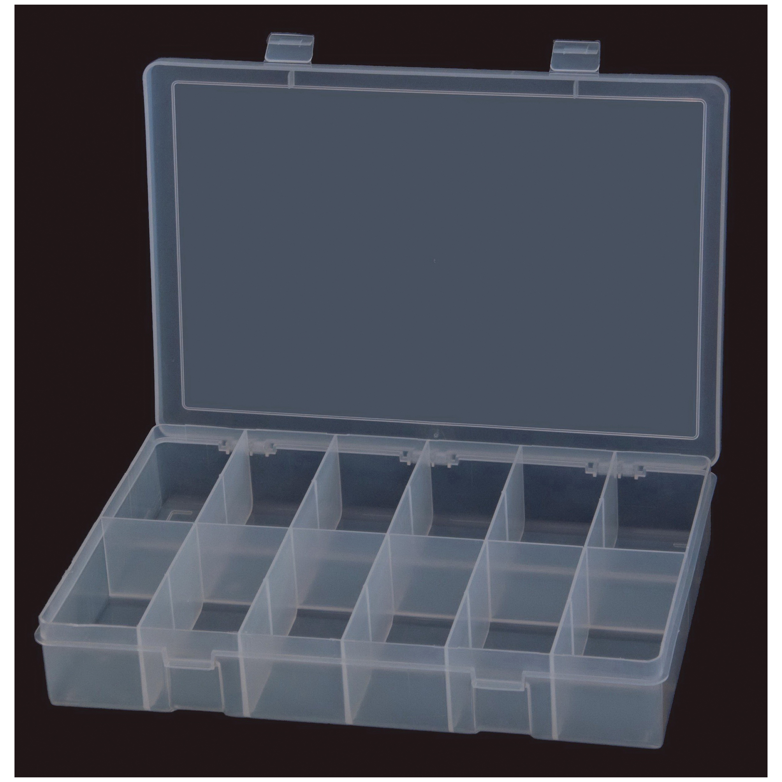 DURHAM MFG® LP12-CLEAR 12-Opening Large Compartment Box, For Use With 291-95 Rack, Polypropylene, Clear