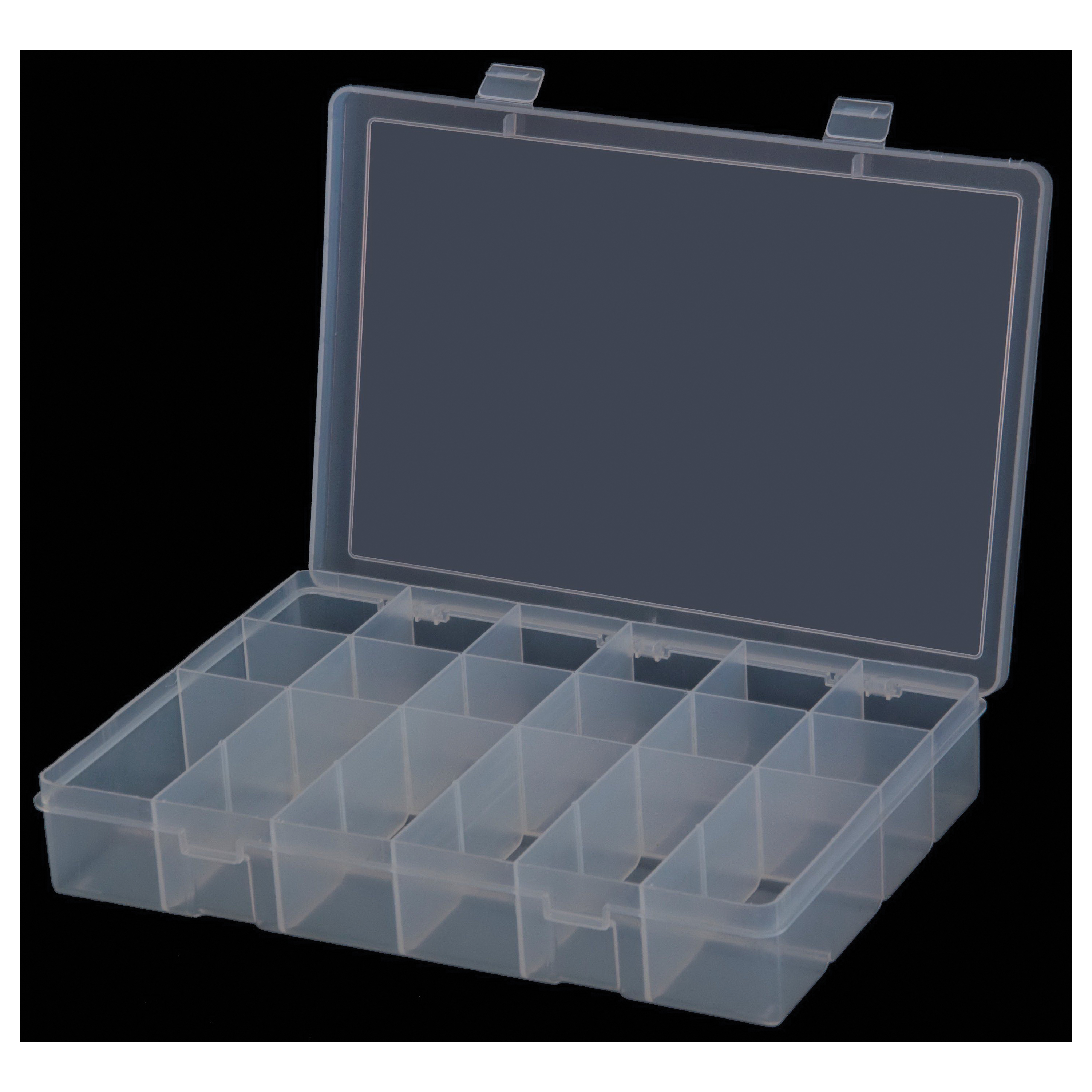 DURHAM MFG® LP18-CLEAR 18-Opening Large Compartment Box, For Use With 291-95 Rack, Polypropylene, Clear