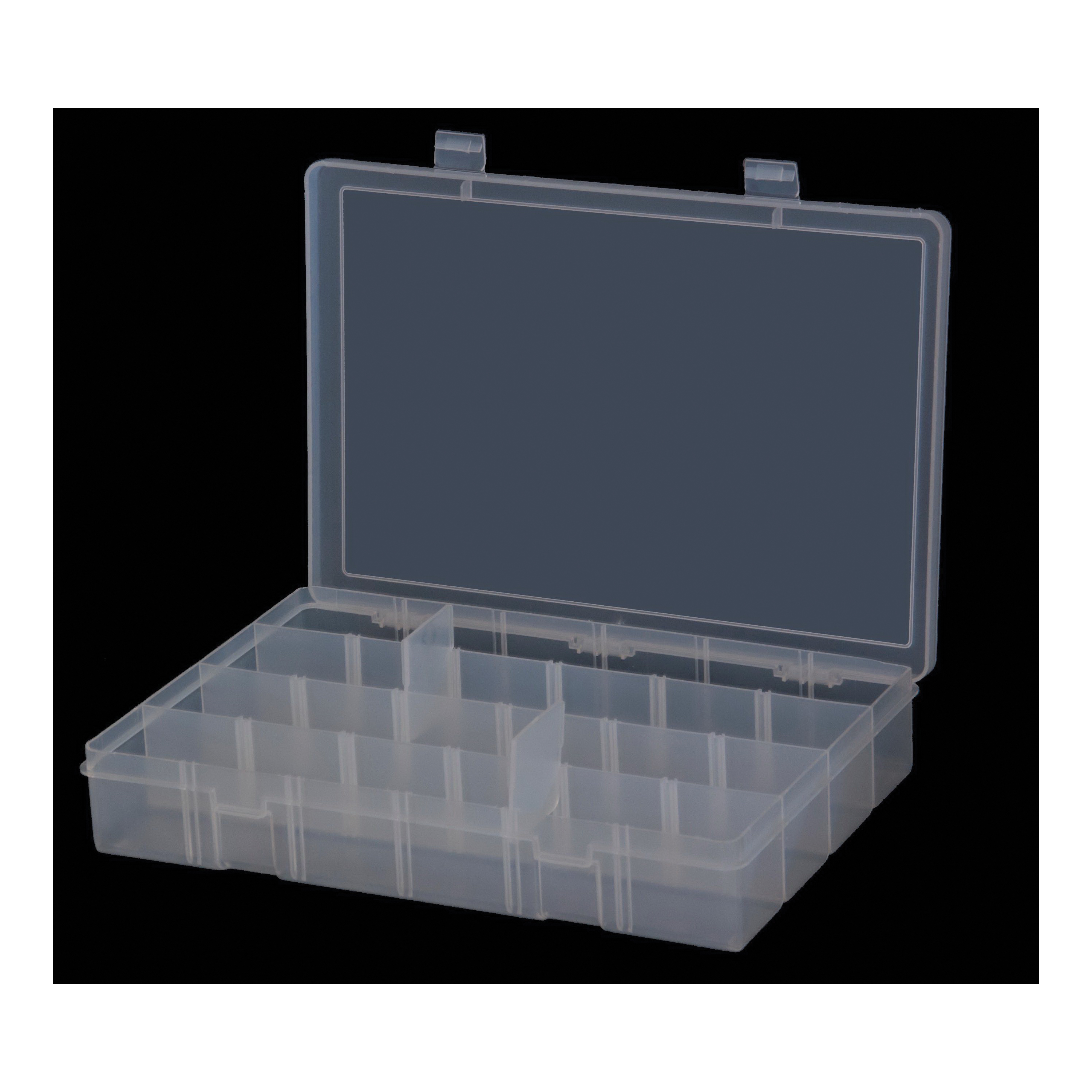 DURHAM MFG® LPADJ-CLEAR Adjustable Large Compartment Box, For Use With 291-95 Rack, Polypropylene, Clear