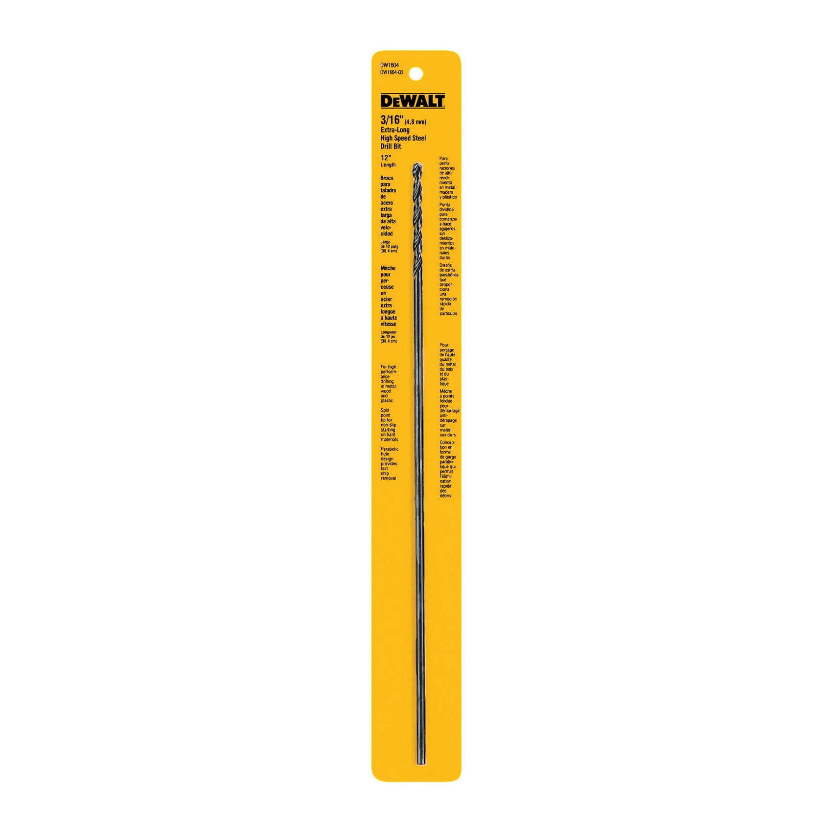 DeWALT® Guaranteed Tough® DW1612 Extension Length Drill, 7/16 in Drill - Fraction, 0.4375 in Drill - Decimal Inch, 12 in OAL, HSS