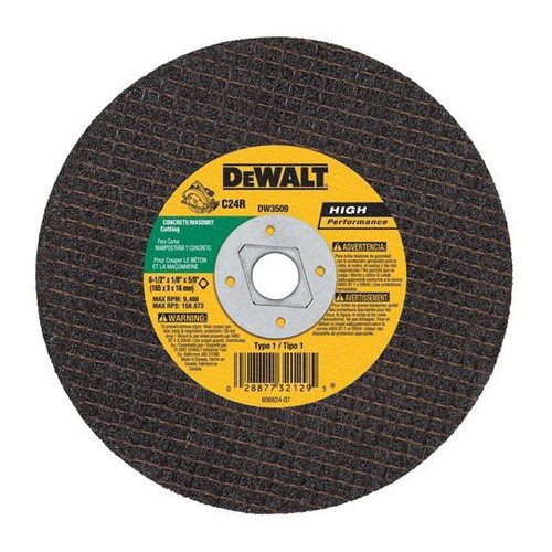 DeWALT® HP™ DW3509 Type 1 Flat Cut-Off Wheel, 6-1/2 in Dia x 1/8 in THK, 5/8 in Center Hole, 24 Grit, Silicon Carbide Abrasive