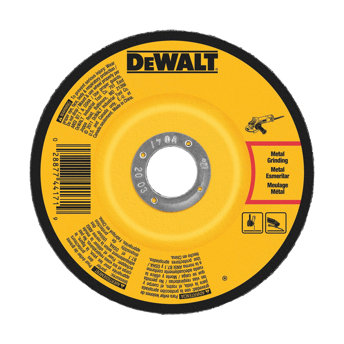 DeWALT® DW4544 Depressed Center Wheel, 5 in Dia x 1/4 in THK, A24N Grit, Aluminum Oxide Abrasive