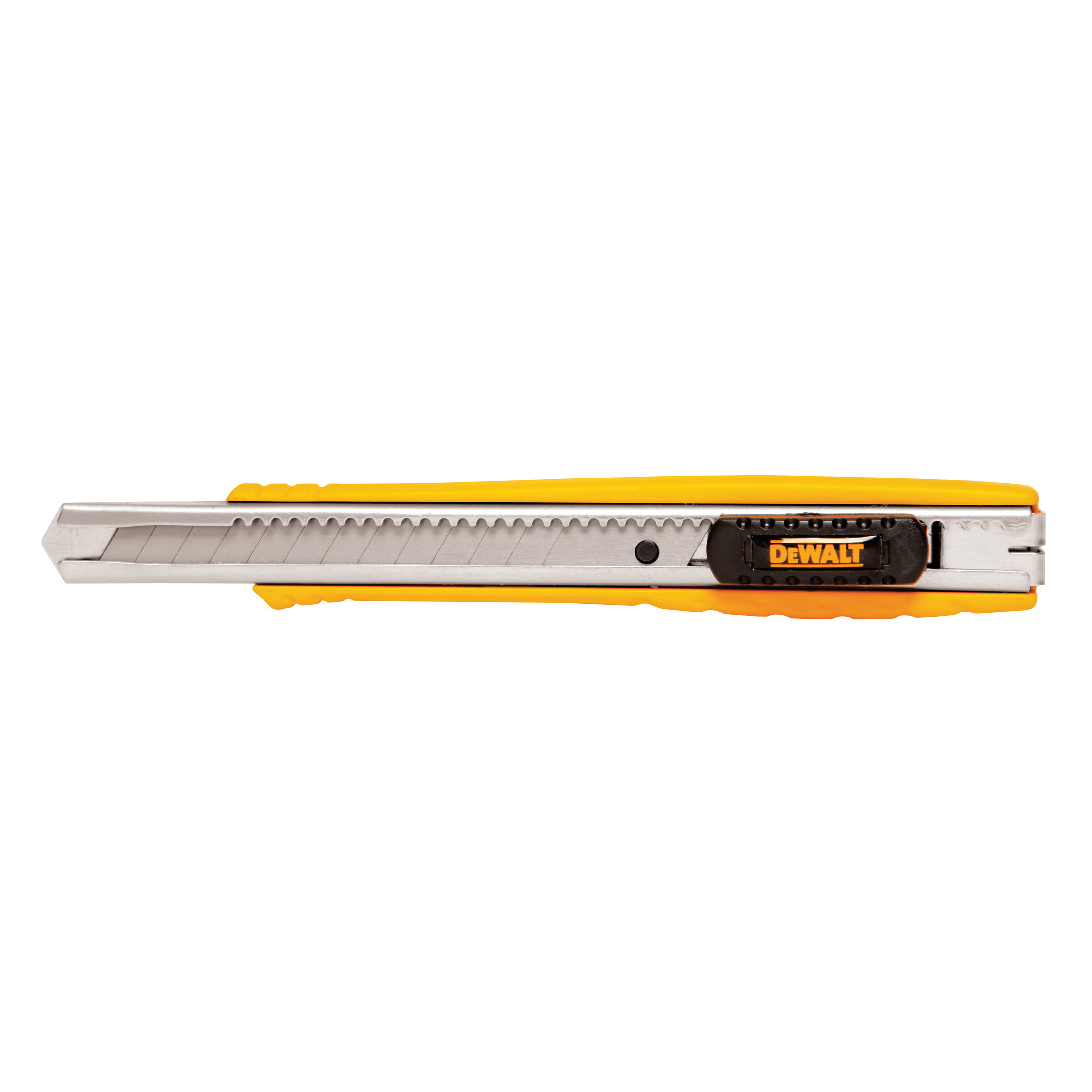 DeWALT® DWHT10037 Standard Utility Knife, 9 mm W Integrated/Snap-Off Blade, Push Button, Carbon Steel Blade, 1 Blade Included, 5-1/4 in OAL