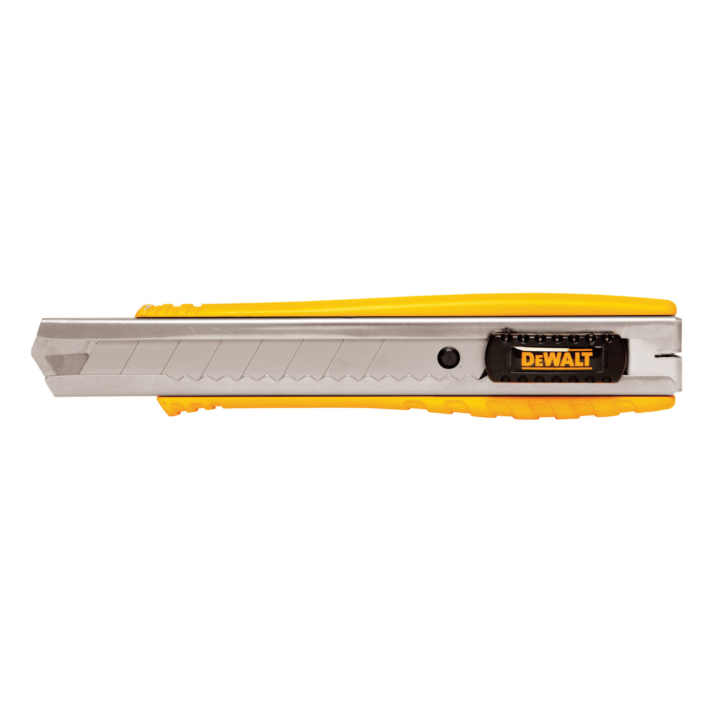 DeWALT® DWHT10038 Standard Utility Knife, 18 mm W Integrated/Snap-Off Blade, Push Button, Carbon Steel Blade, 1 Blade Included, 6-1/4 in OAL