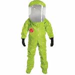 DuPont™ TK555TLY High Performance Encapsulated Suit With Attached Gloves and Socks, A Level, Lime Yellow, 28 mil Tychem® TK, Rear Entry, Multiayer Laminate/Butyl Glove, Tychem® TK Sock