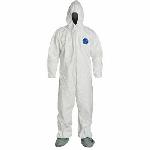 DuPont™ TY125SWH Laydown Collar Disposable Coverall With Elastic Wrist and Ankle, White, 5.9 mil Tyvek® 400