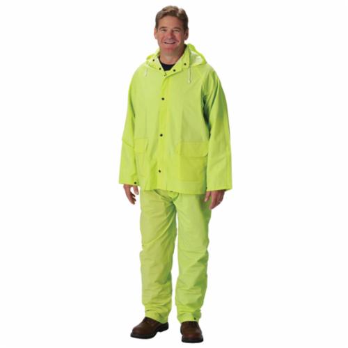 PIP® FALCON™ 201-355/4XL 3-Piece Premium Rainsuit, 4XL, Hi-Viz Lime Yellow, Polyester/PVC, 56 in Waist, 34 in L Inseam, Detachable Hood