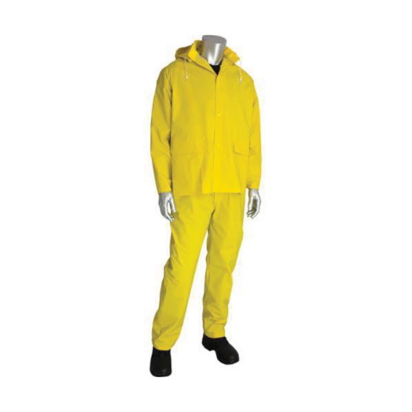PIP® FALCON™ 201-370/5XL 3-Piece Premium Rainsuit, 5XL, Hi-Viz Lime Yellow, Polyester/Corduroy/PVC, 58 in Waist, 35 in L Inseam, Detachable Hood