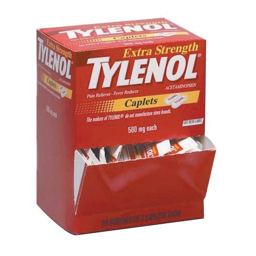 First Aid Only® 40900 Extra Strength Tylenol Acetaminophen, 100 Count, Box Package, Formula: 500 mg Acetaminophen