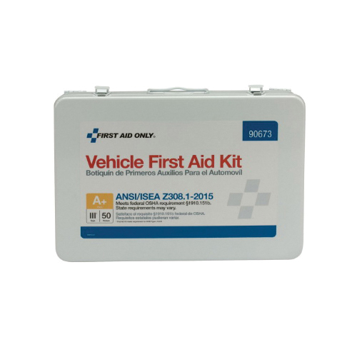 First Aid Only® 90673 Portable Weatherproof First Aid Kit, Wall Mount, 279 Components, Metal Case, 9 in H x 2.63 in W