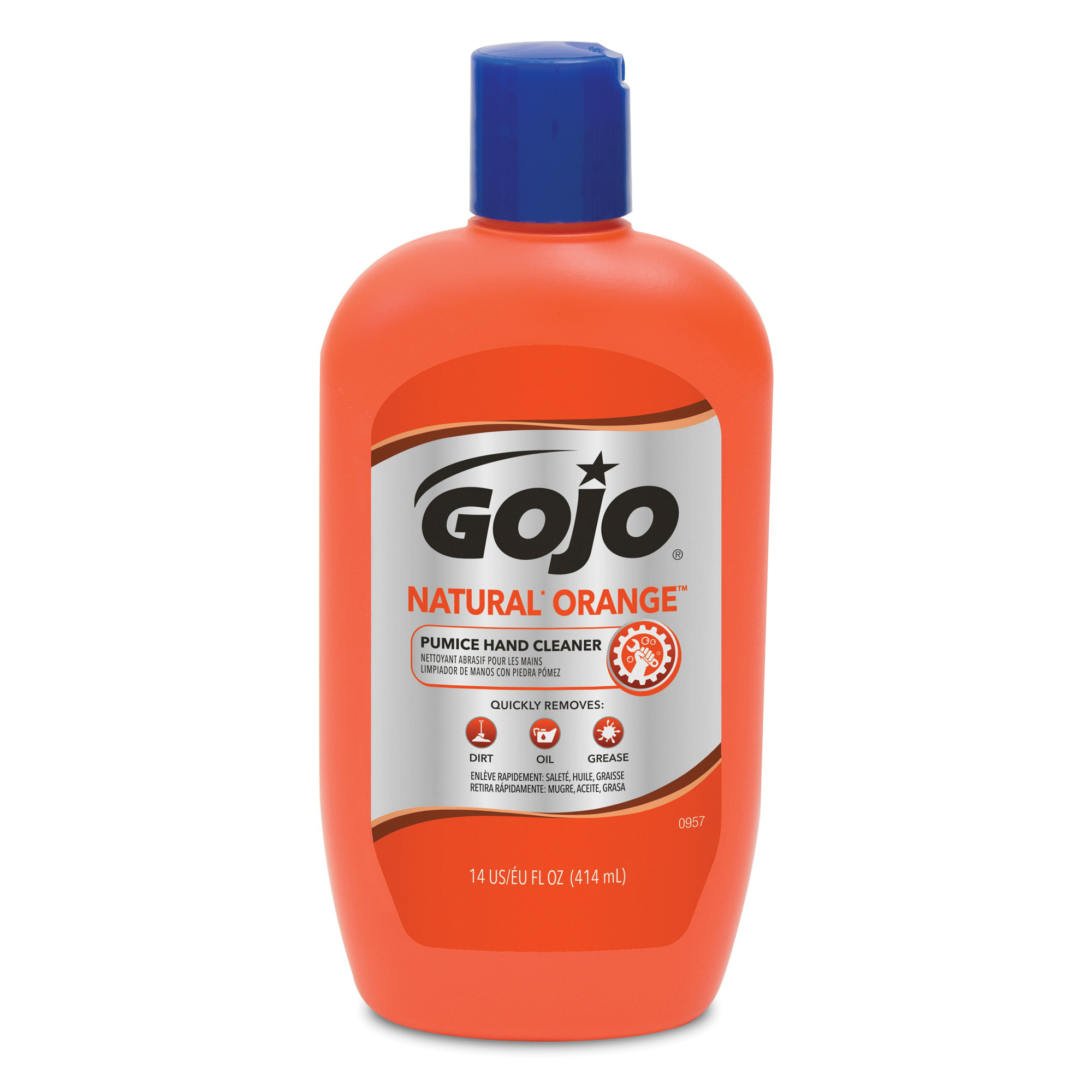 GOJO® 0957-12 NATURAL ORANGE™ Pumice Hand Cleaner, 14 fl-oz Nominal, Squeeze Bottle Package, Liquid Form, Citrus Odor/Scent, Orange