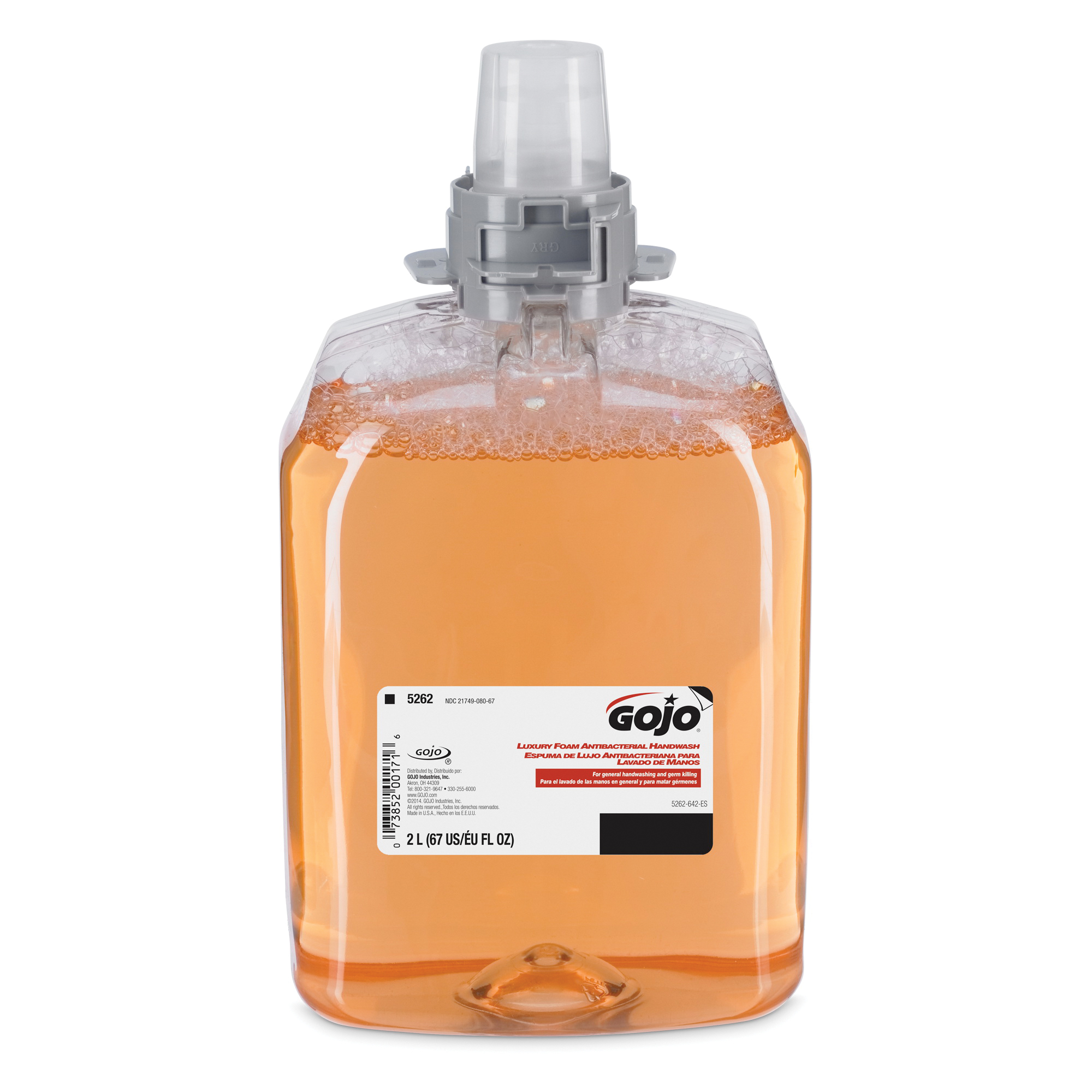 GOJO® 5262-02 Luxury Antibacterial Handwash, 2000 mL Nominal, Pump Bottle Package, Foam Form, Fresh Fruit Odor/Scent, Orange