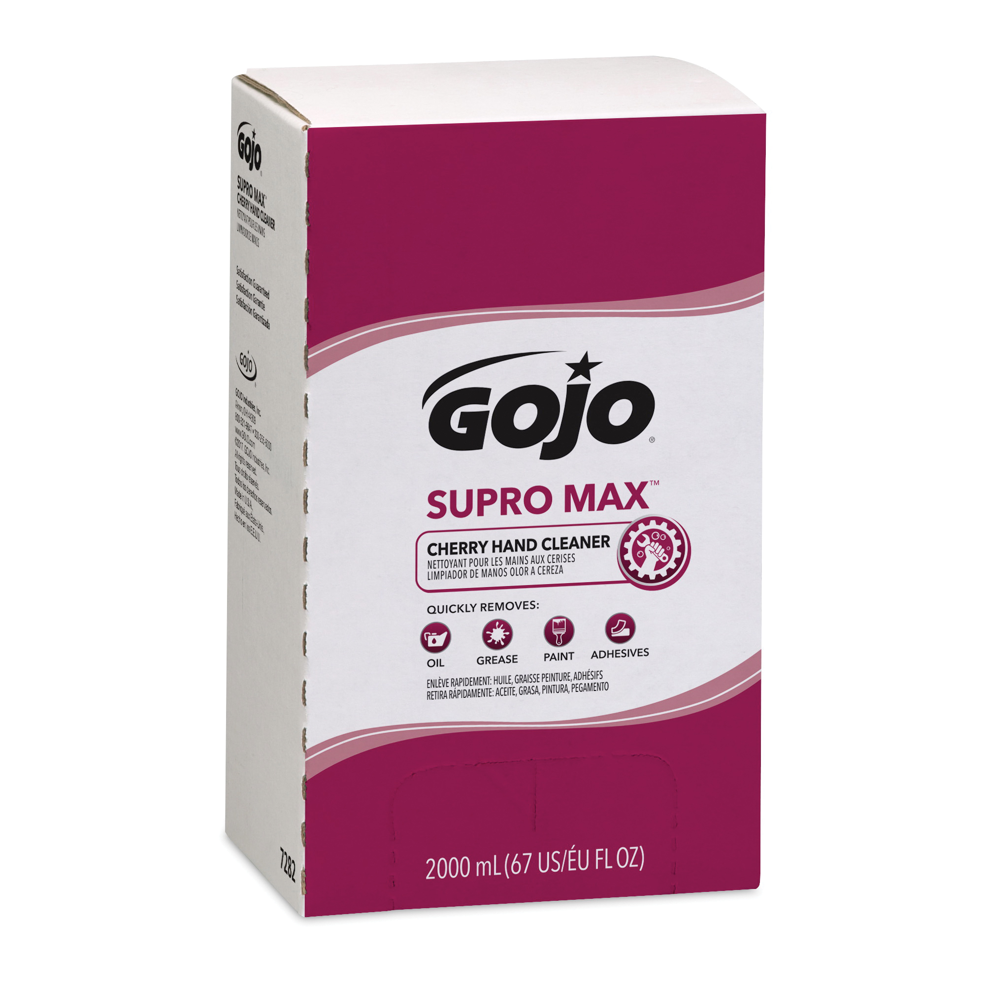GOJO® 7282-04 SUPRO MAX™ Hand Cleaner, 2000 mL Nominal, Dispenser Refill Package, Lotion Form, Cherry Odor/Scent, Opaque