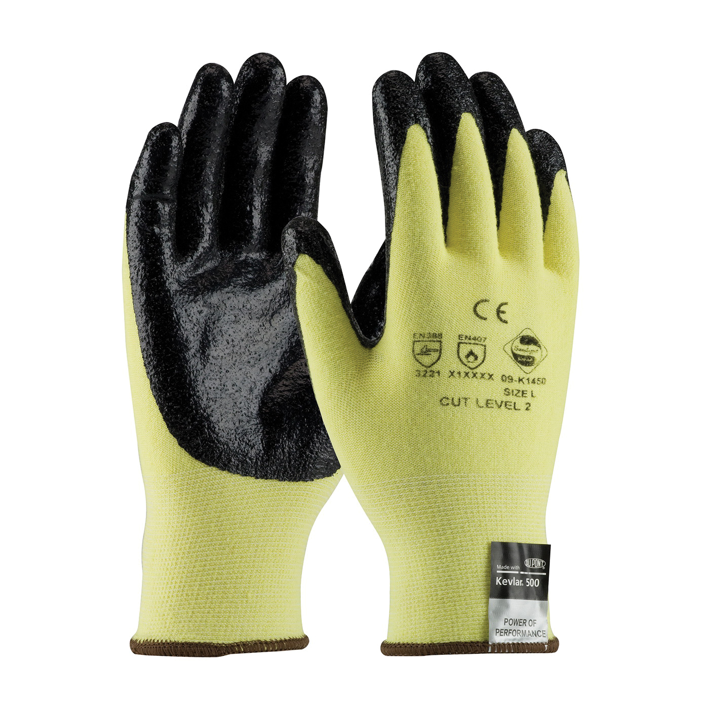 PIP G-Tek® KEV™ 09-K1450 Medium Weight Unisex Cut Resistant Gloves, Nitrile Coating, Kevlar®/Lycra® Fiber, Elastic Knit Wrist Cuff, Resists: Abrasion, Cut, Puncture and Tear, ANSI Cut-Resistance Level: A2
