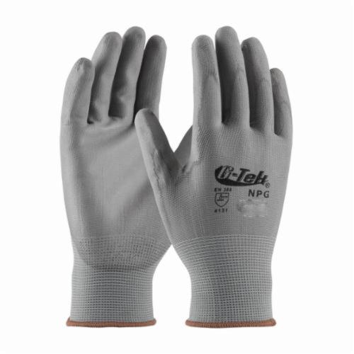 G-Tek® GP™ 33-G125 General Purpose Gloves, Coated, Polyurethane Palm, Nylon, Gray, Continuous Knit Wrist Cuff, Polyurethane Coating, Resists: Abrasion, Cut, Puncture and Tear, Nylon Lining, Seamless Knit